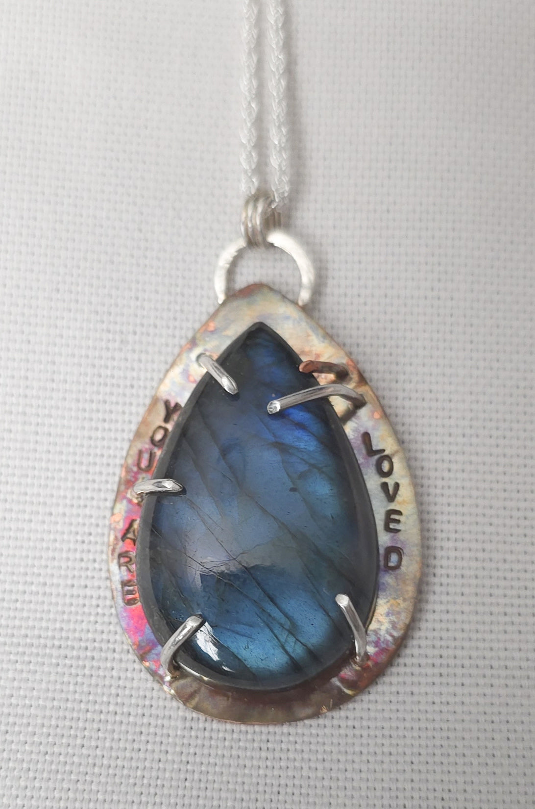 You Are Loved Pendant – Labradorite Tear Drop