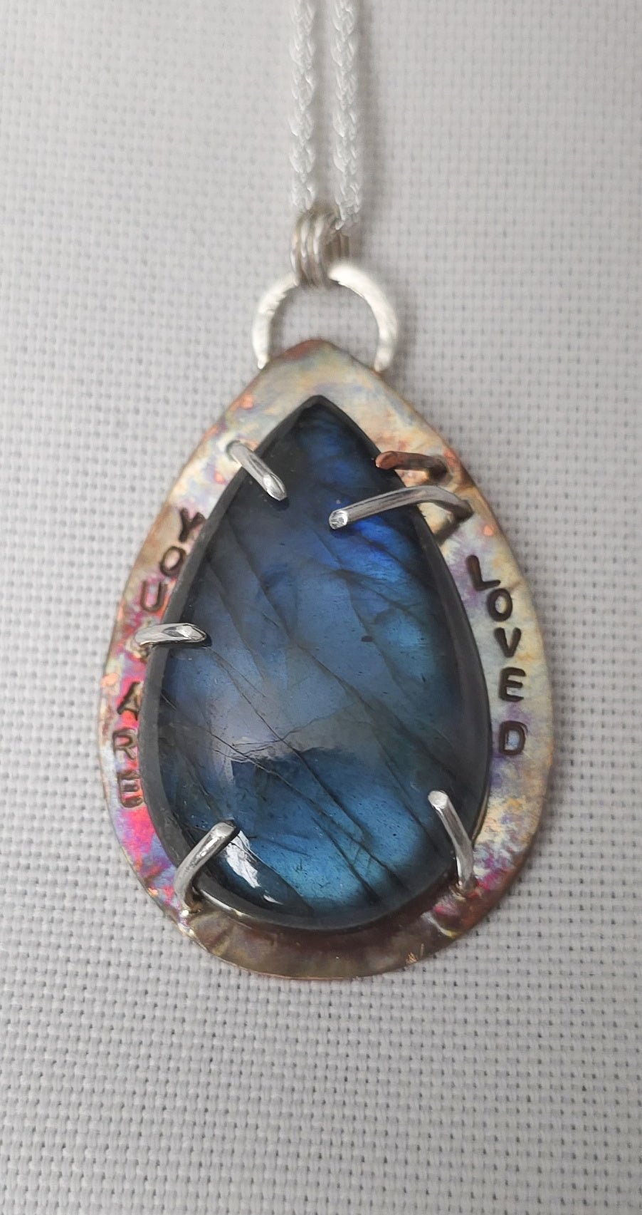 You Are Loved Pendant – Labradorite Tear Drop