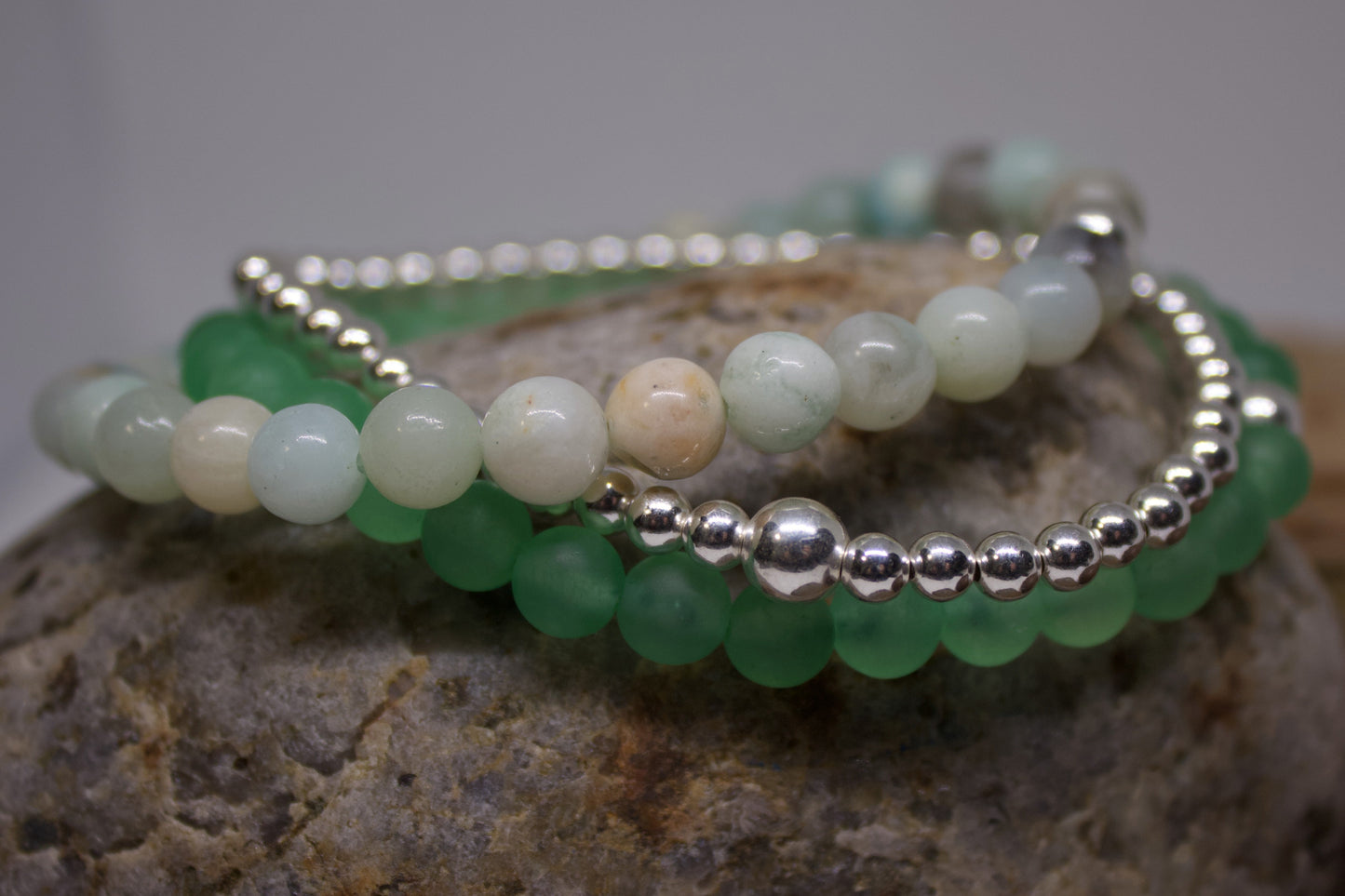 Calm & Prosperity – 6mm Matte Aventurine Bracelet with Sterling Silver