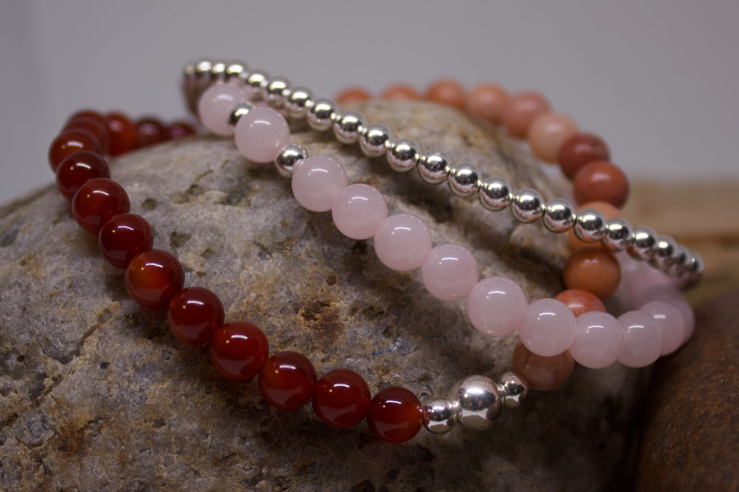Radiant Vitality – 6mm Peach Aventurine & Carnelian Bracelet with Sterling Silver