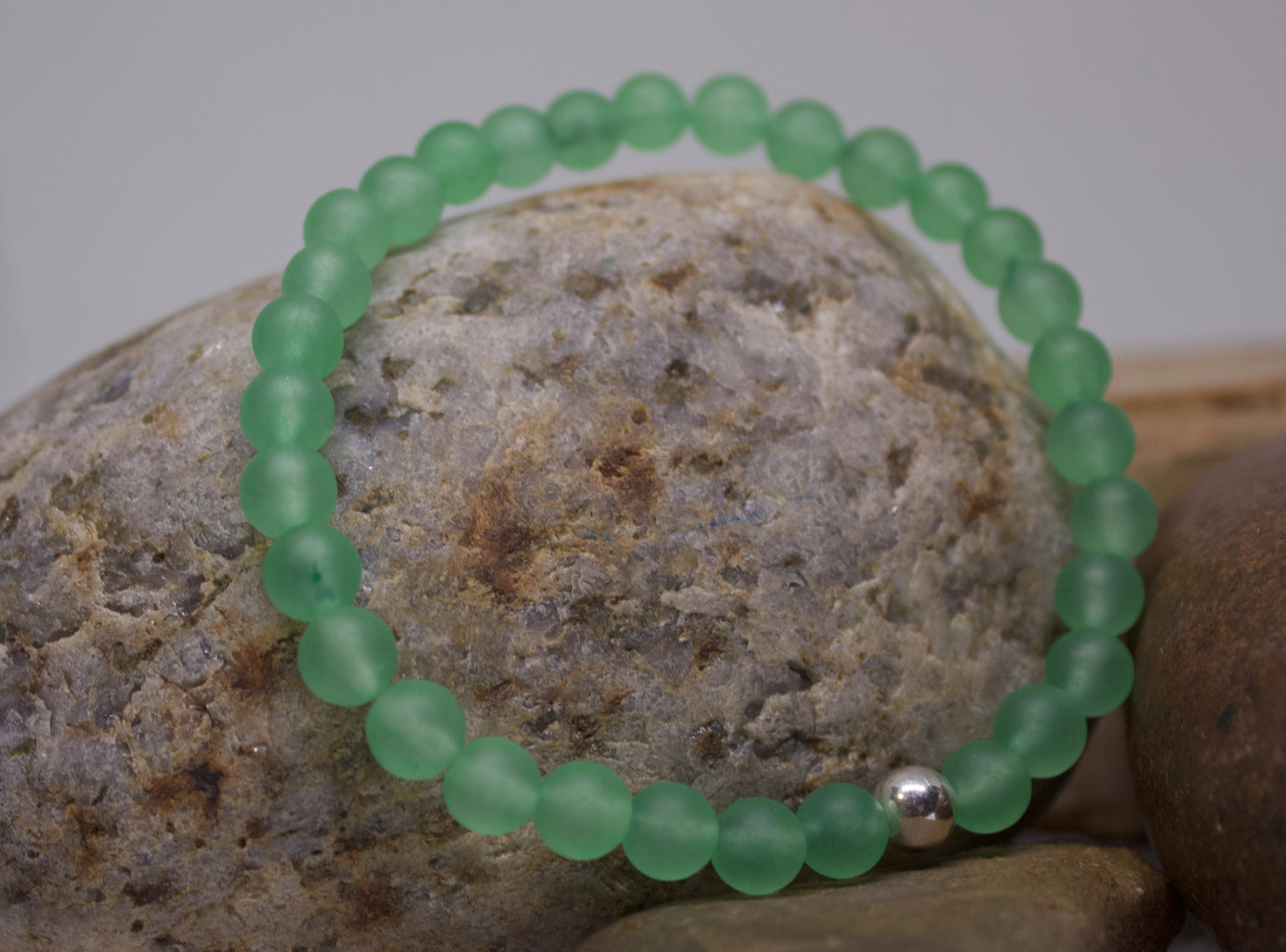 Calm & Prosperity – 6mm Matte Aventurine Bracelet with Sterling Silver