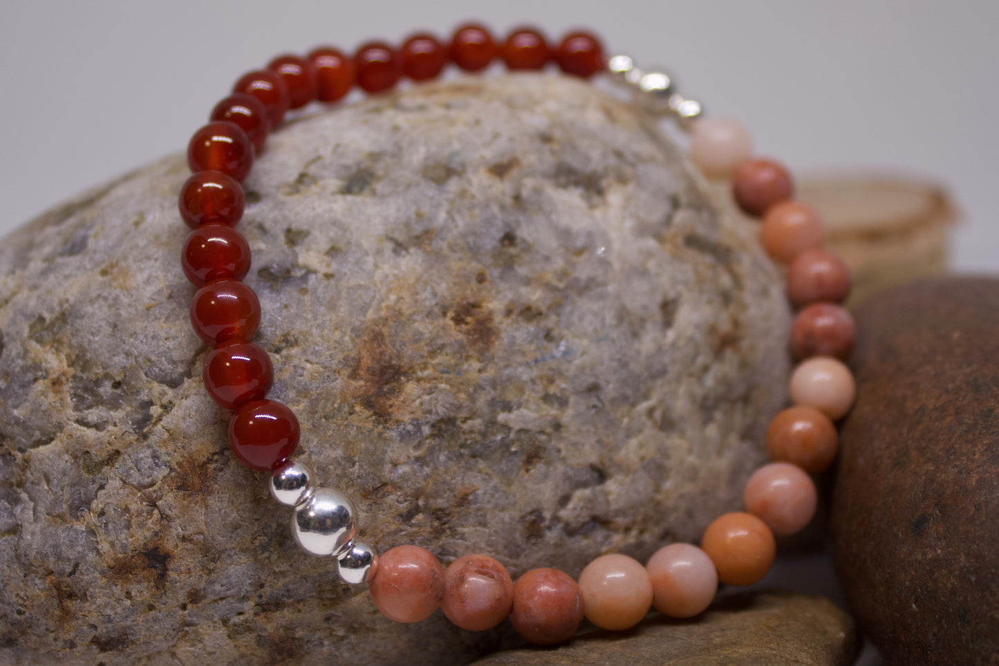 Radiant Vitality – 6mm Peach Aventurine & Carnelian Bracelet with Sterling Silver