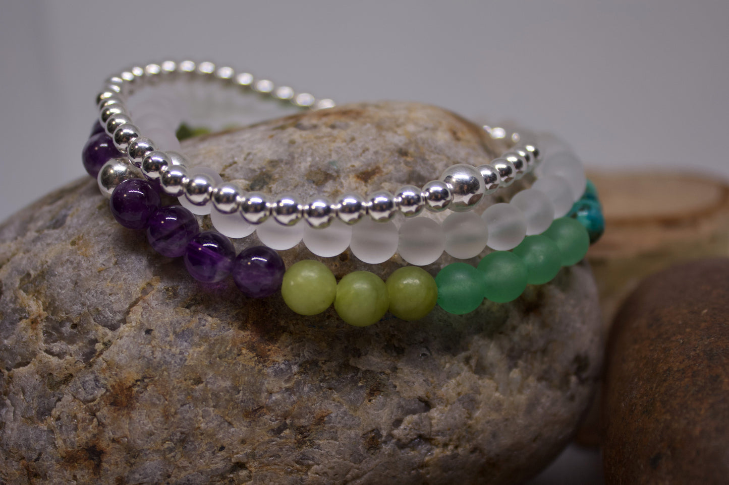 Harmonious Spirit – 6mm Amethyst, Jade, Aventurine & African Turquoise Bracelet