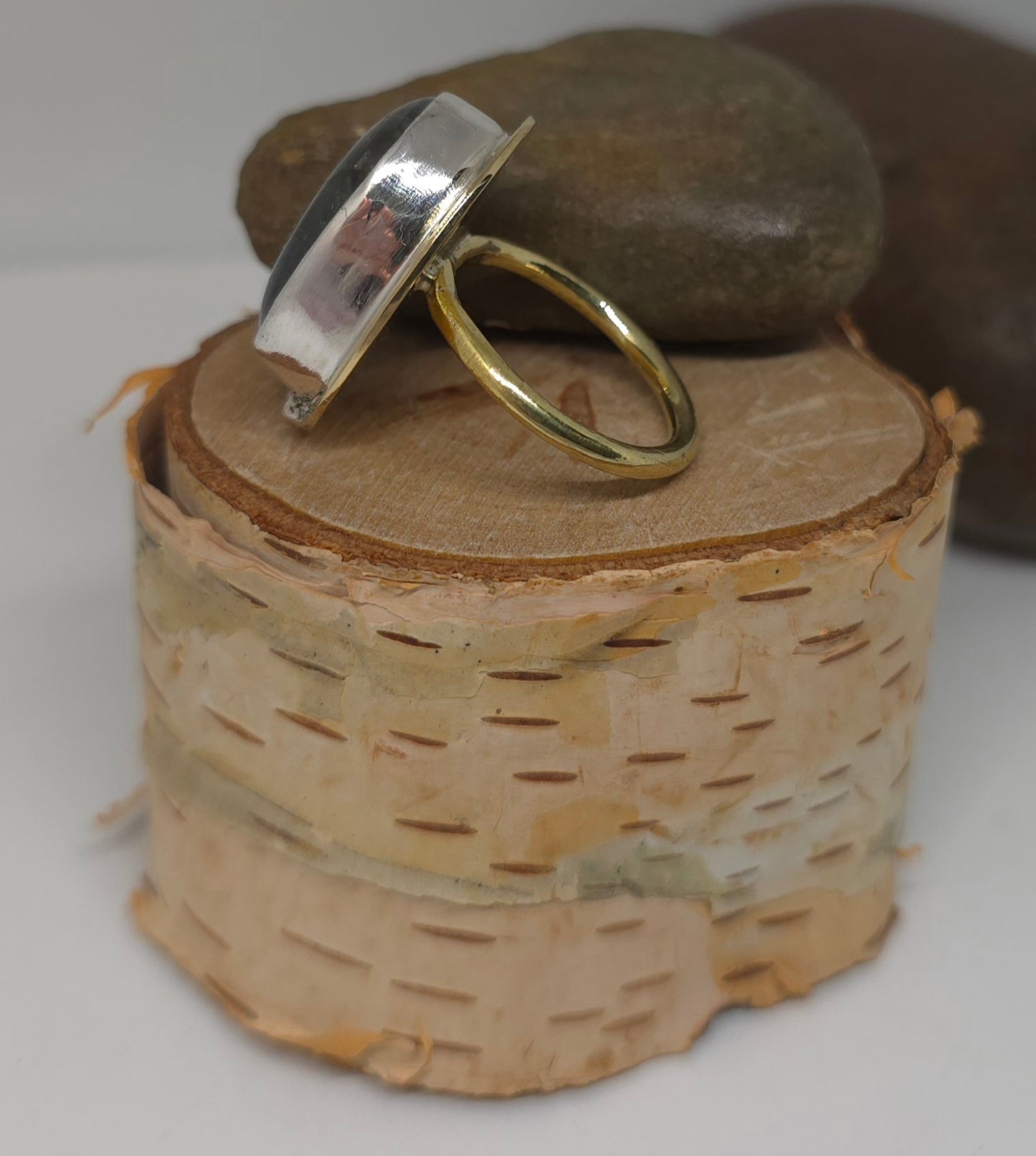 Lunar Balance – Labradorite Ring with Brass & Sterling Silver Accents size 6/6.25