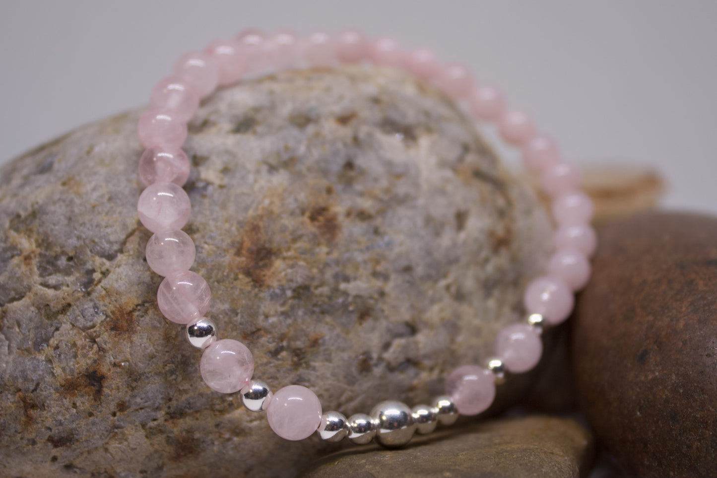 Love & Harmony – 6mm Rose Quartz & Italian Sterling Silver Bracelet