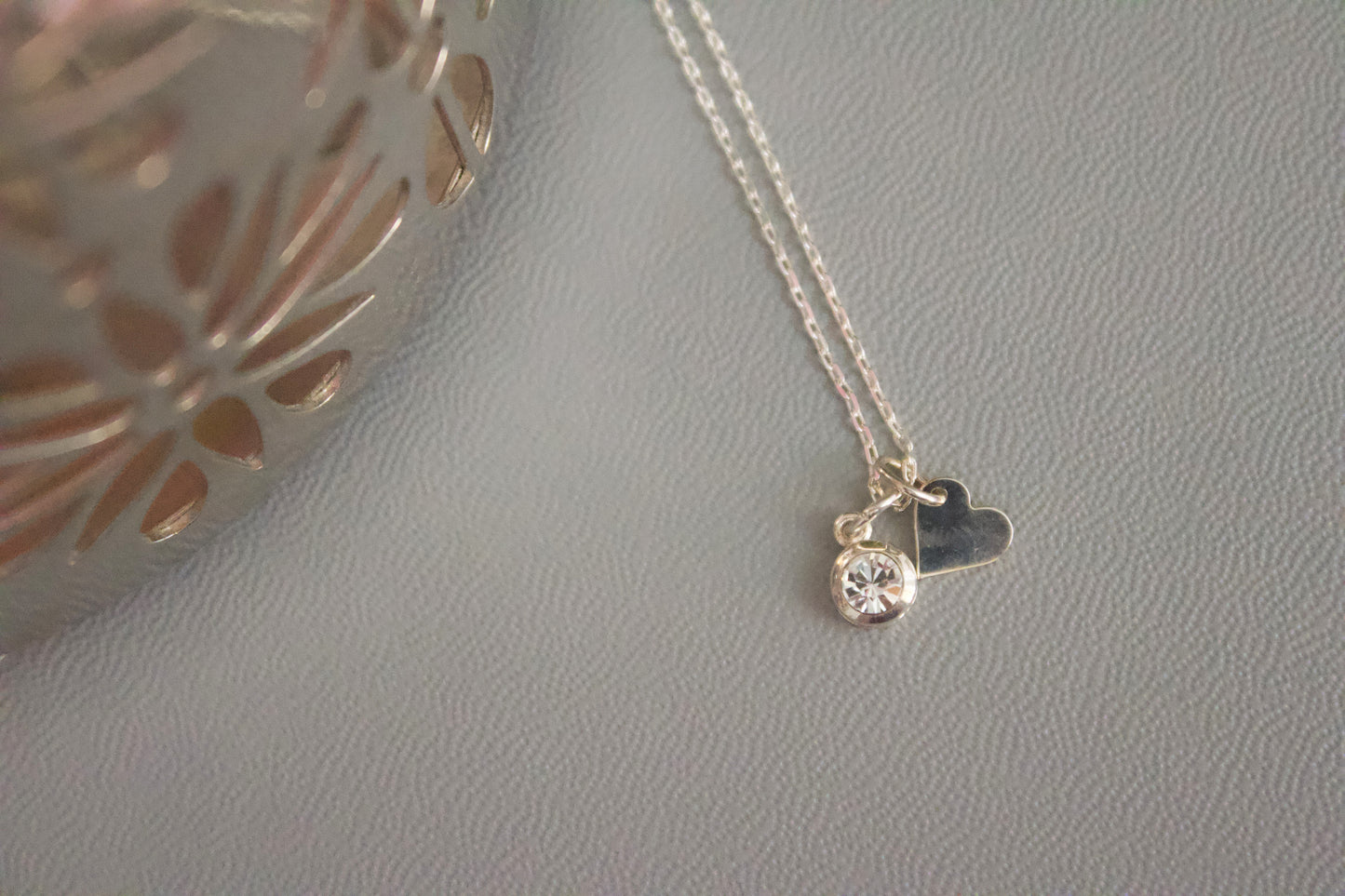 Mini Sterling Silver Heart & clear crystal charm
