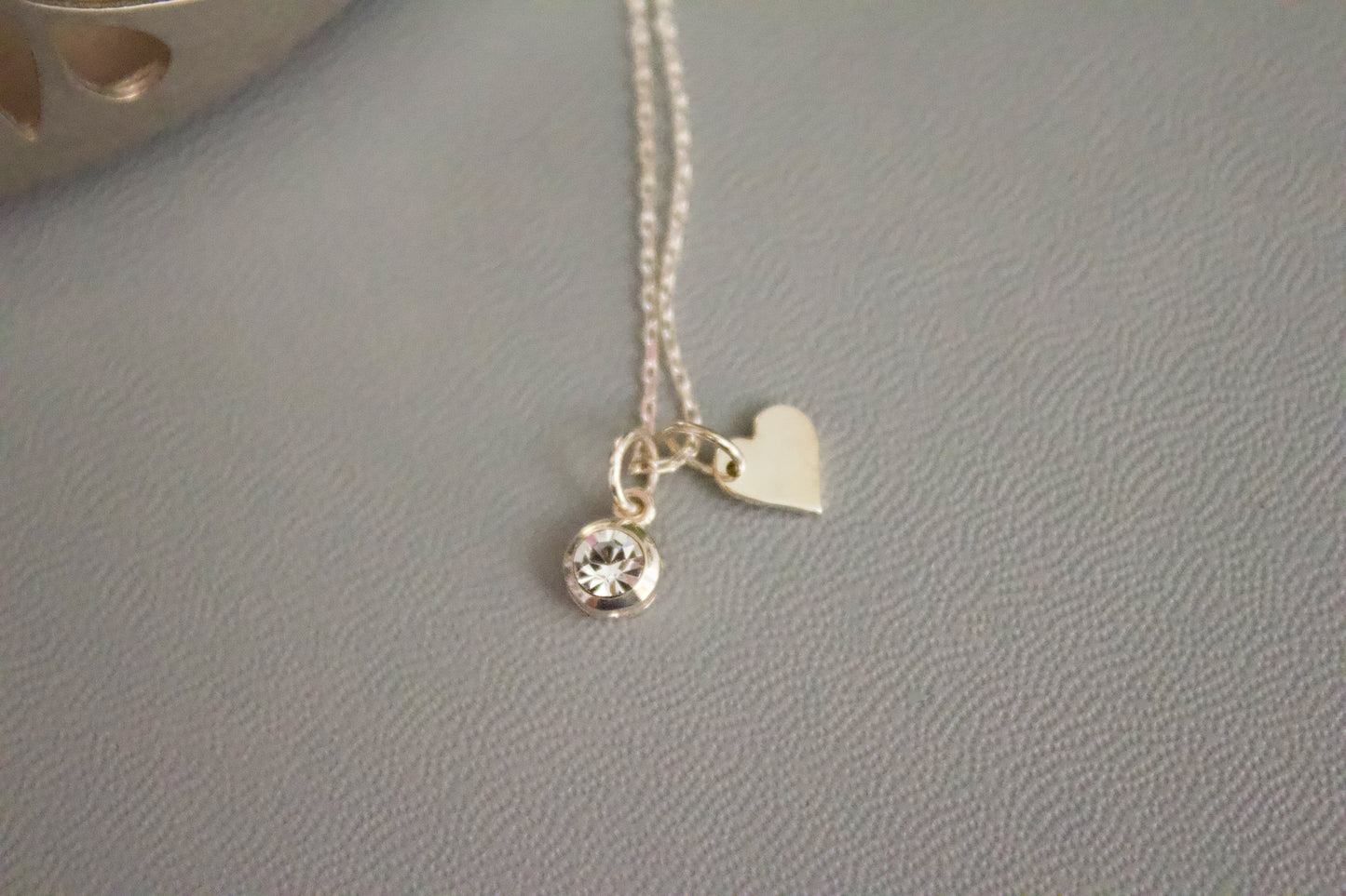 Mini Sterling Silver Heart & clear crystal charm