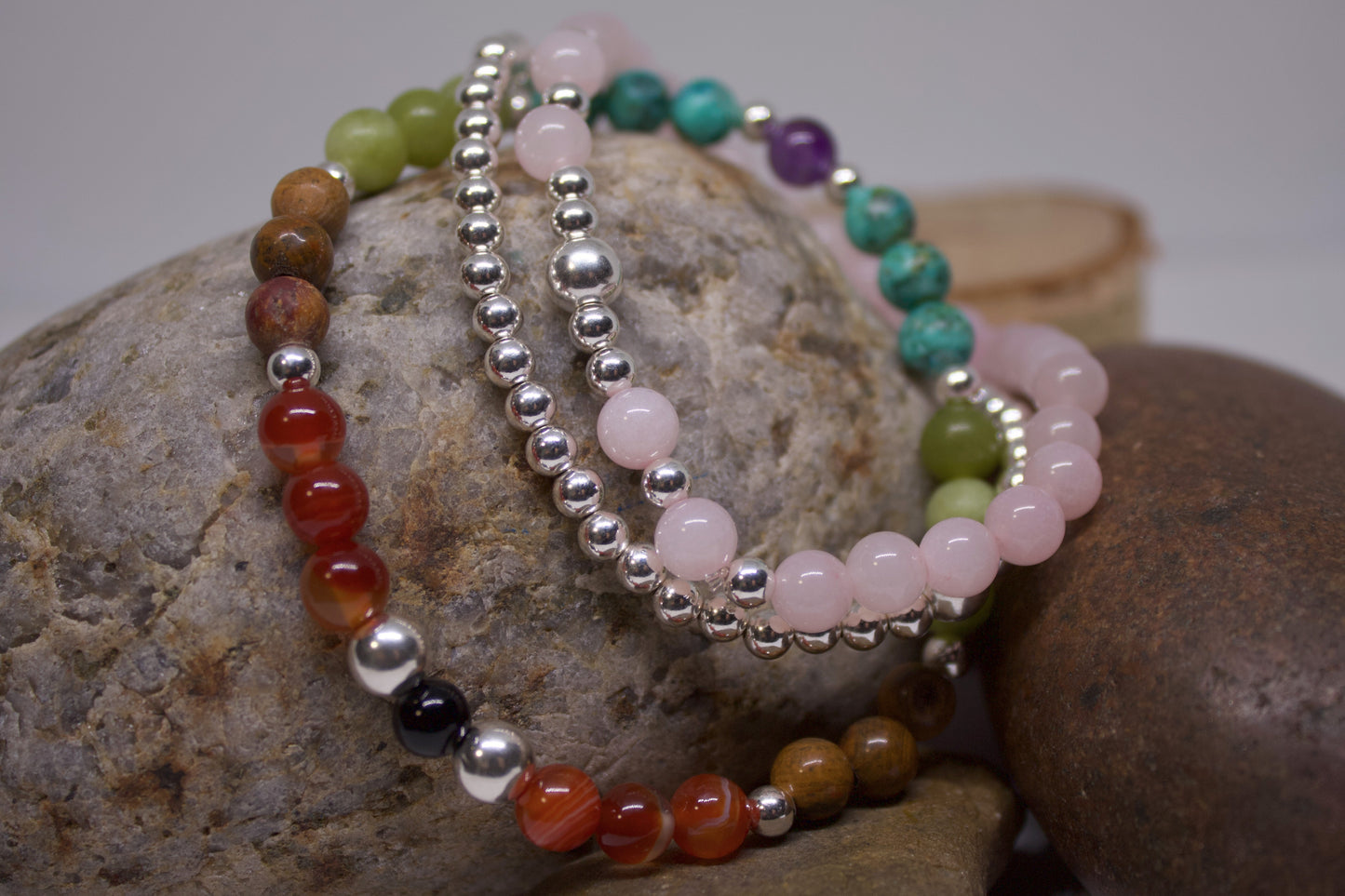 Love & Harmony – 6mm Rose Quartz & Italian Sterling Silver Bracelet
