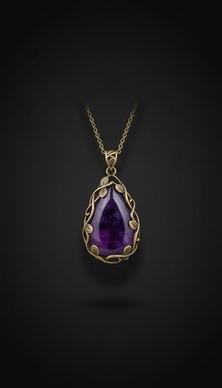 Amethyst pendant with nightshade motif