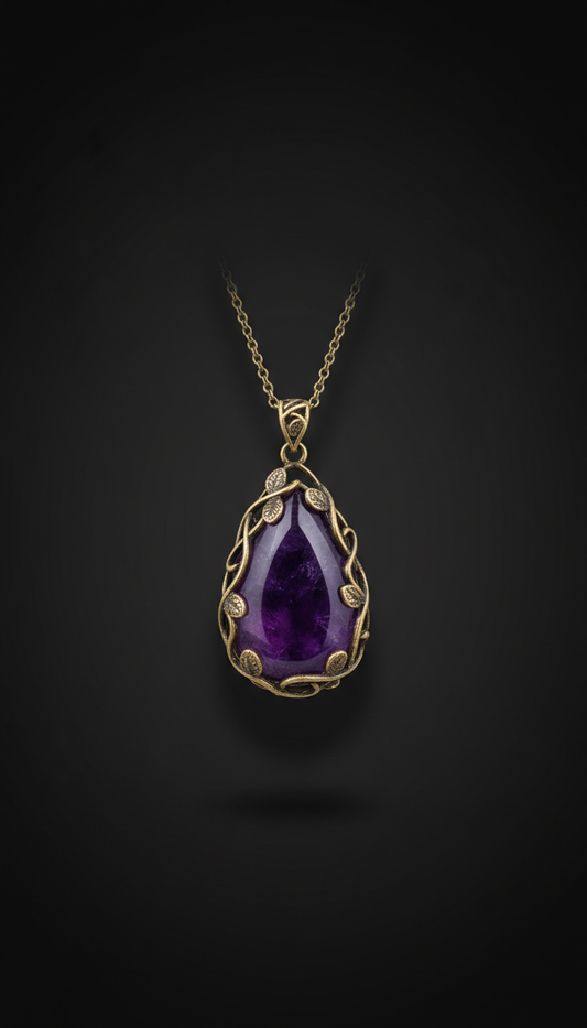 Amethyst pendant with nightshade motif