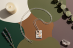 Elemental Balance Necklace by Jewellery by JN, hand-forged sterling silver rectangle pendant with copper and silver circular accents, on a silver chain