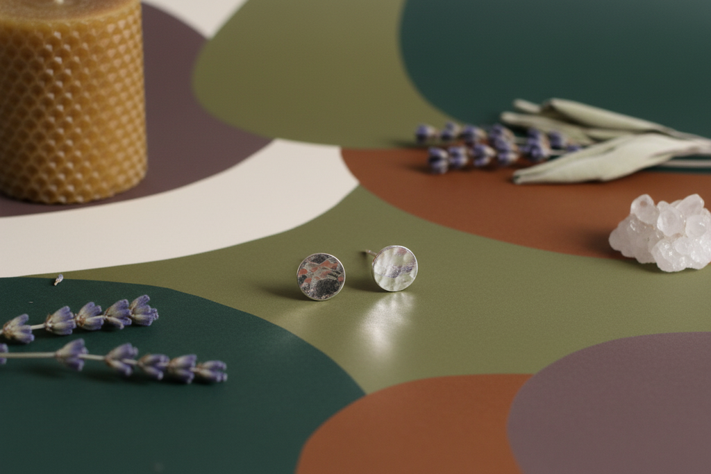 Eclipse Radiance Studs by Jewellery by JN, hand-hammered sterling silver circles with classic stud posts.