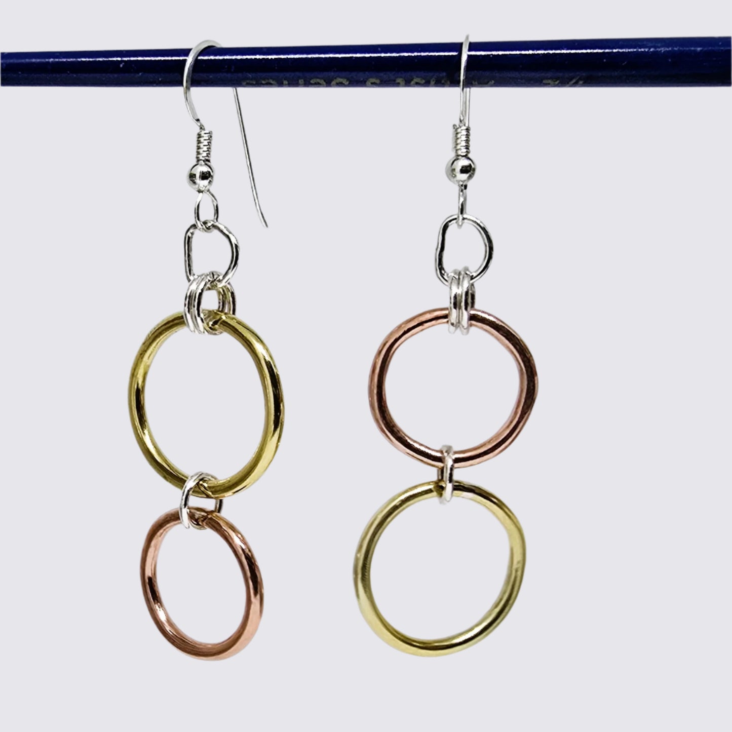 Elemental Harmony: Dangle Earrings in Brass, Copper, and Sterling Silver