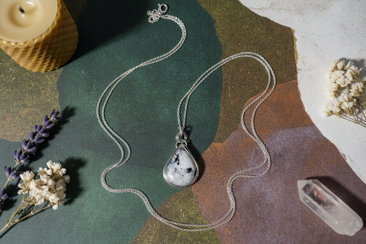 Necklace with a pendant on a white background