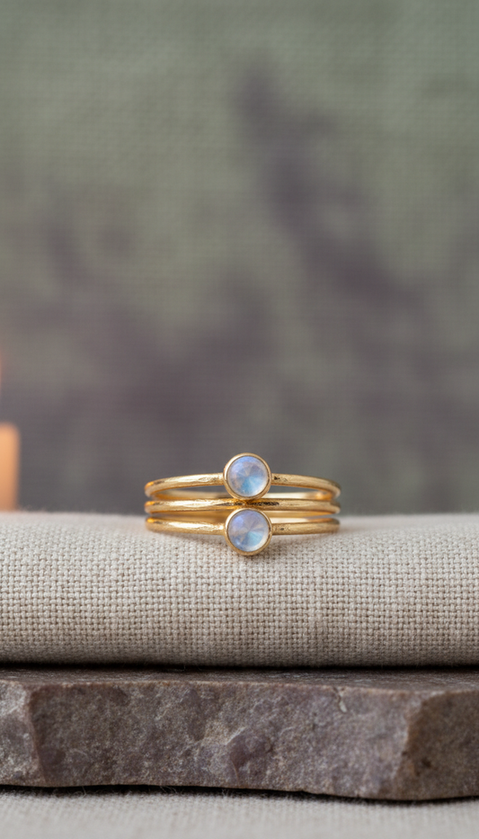 Gold Moonstone Stacking Rings Set of Three