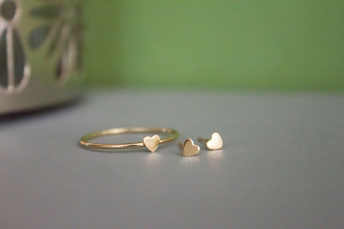 Gold Mini Heart Earrings & Ring set