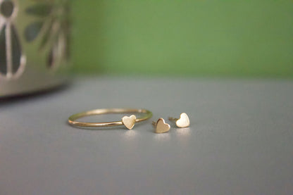 Gold Mini Heart Earrings & Ring set