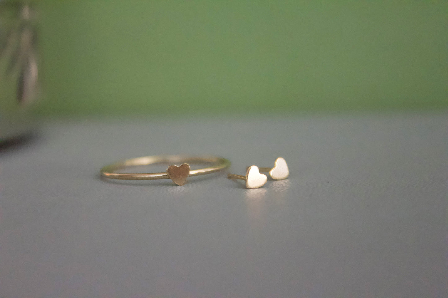 Gold Mini Heart Earrings & Ring set