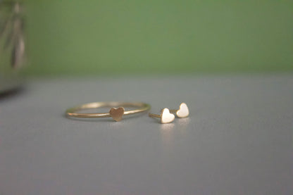 Gold Mini Heart Earrings & Ring set