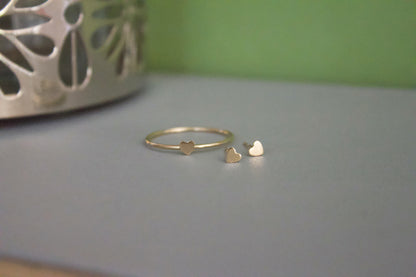 Gold Mini Heart Earrings & Ring set