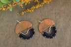 Mini Wordkeeper Earrings Protected by Jewellery by JN, hand-forged copper, bead fringe in black and silver, single PROTECTED affirmation, sterling silver hooks