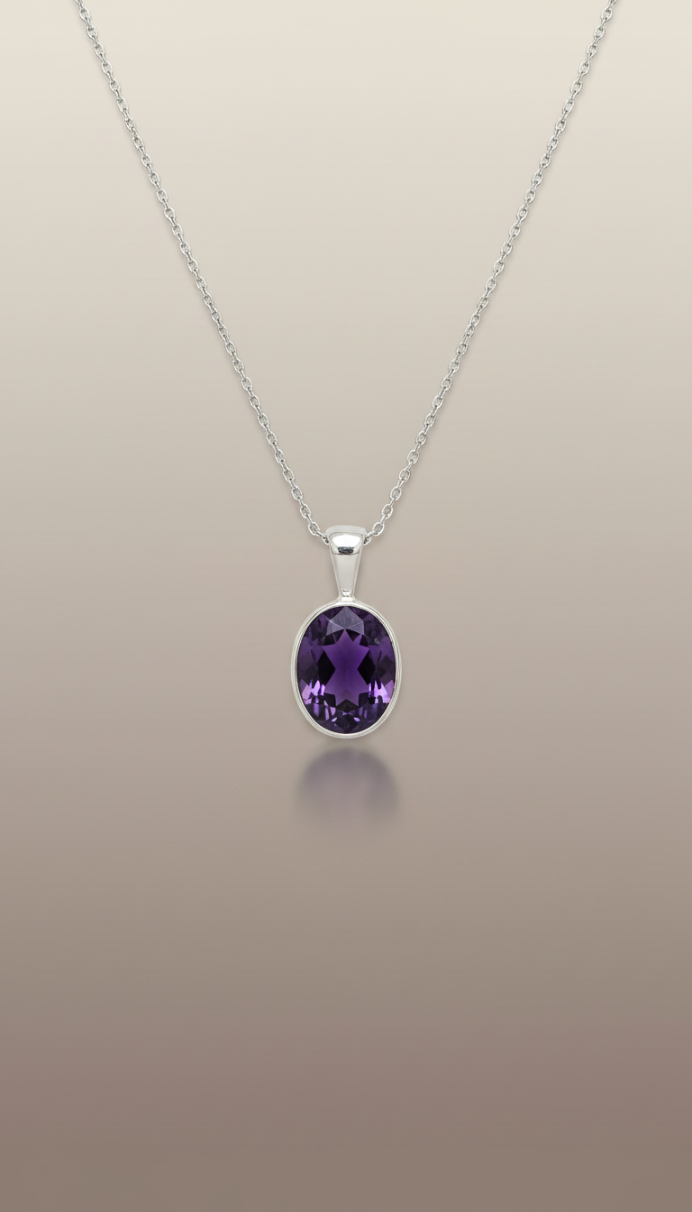 Amethyst Pendant Necklace Raw Stone