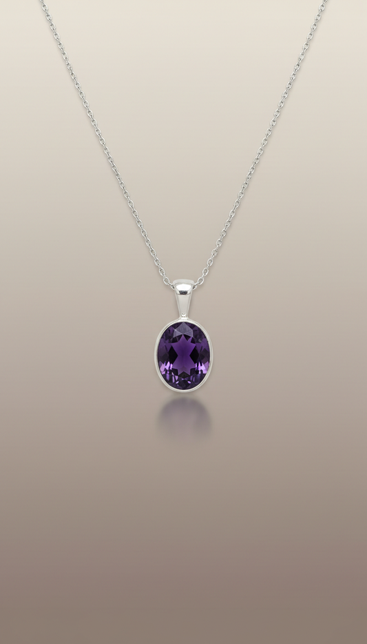 Amethyst Pendant Necklace Raw Stone