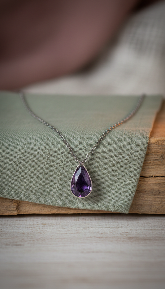 Amethyst Drop Necklace Raw Cut