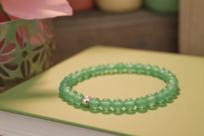 Close-up of Verdant Mercy Bracelet by Jewellery by JN, highlighting the matte aventurine and sterling silver bead details.