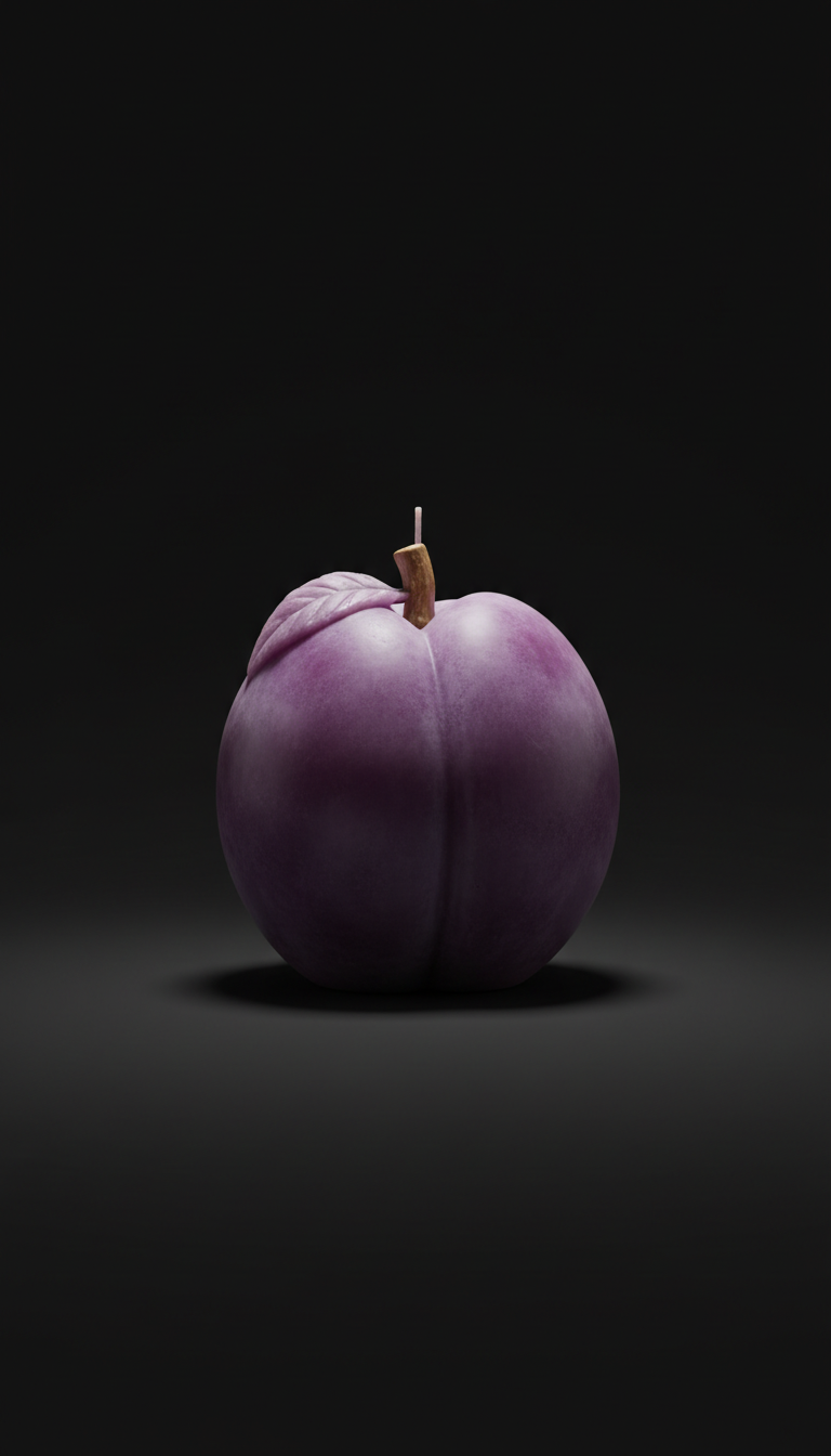 Sculptural plum pillar candle