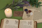 Health Gemstone Bag by Jewellery by JN styled with journal, affirmation card, beeswax candle, and dried flowers on earthy background.