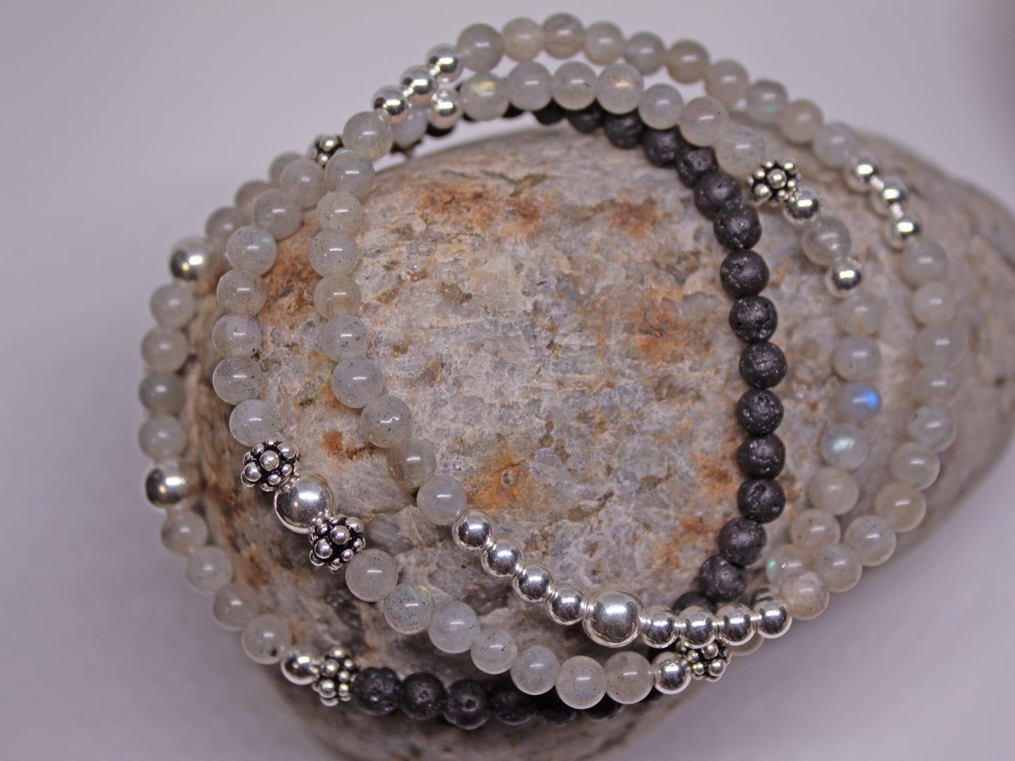 Grounded Energy – 4mm Labradorite & Volcanic Rock Bracelet