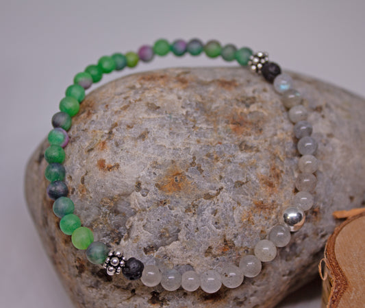 Transformation & Calm – 4mm Labradorite, Matte Jade Bracelet & Lava Stone