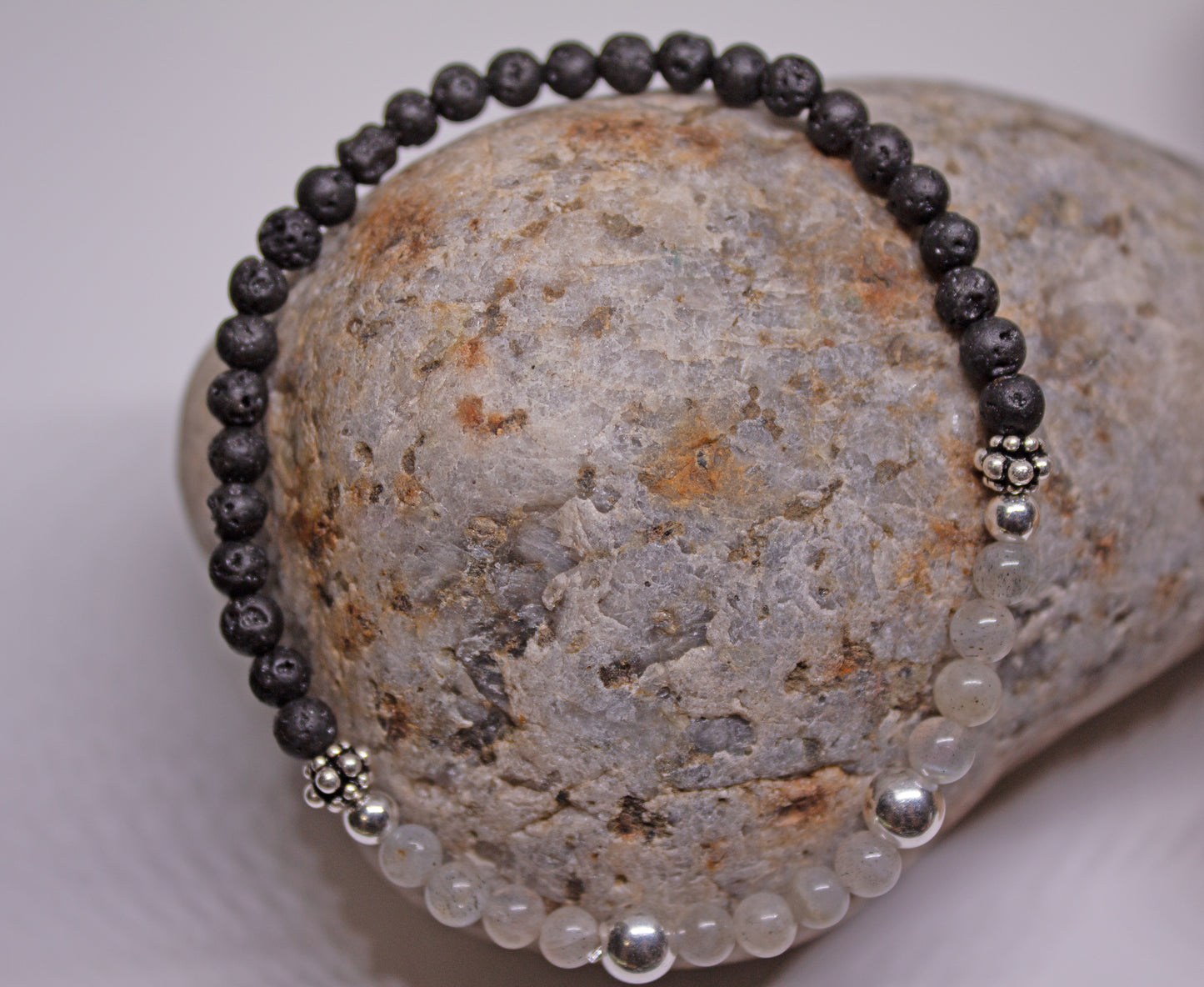 Grounded Energy – 4mm Labradorite & Volcanic Rock Bracelet