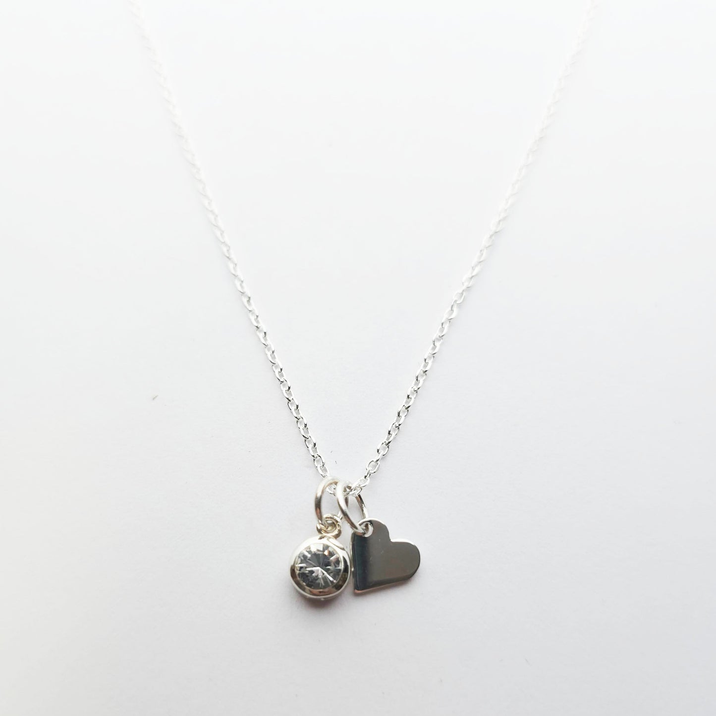 Mini Sterling Silver Heart & clear crystal charm