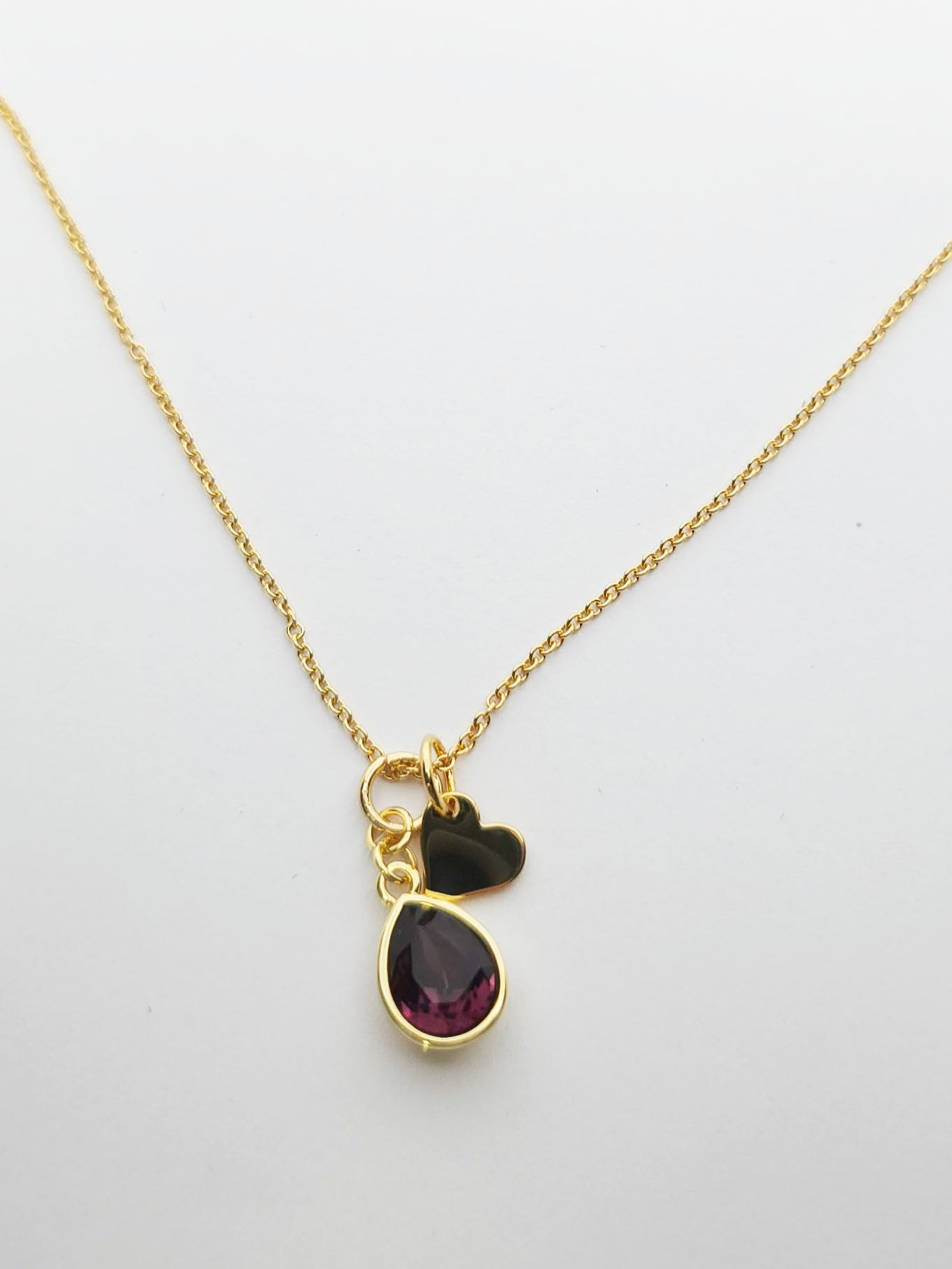 14K Plated Mini Gold Heart & Amethyst Australian Pear Shaped Crystal