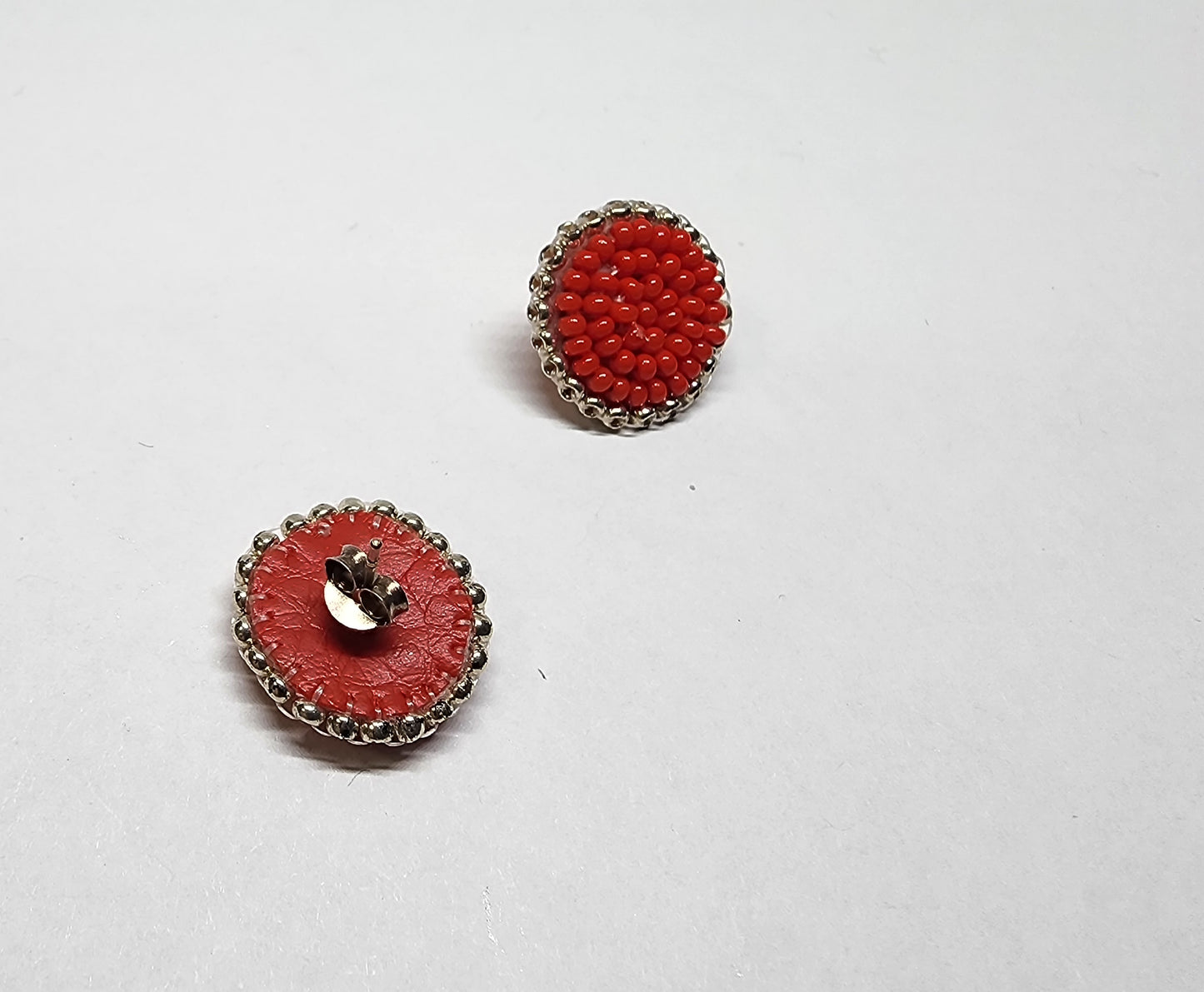 Red & Silver Love Studs with nickel-free post