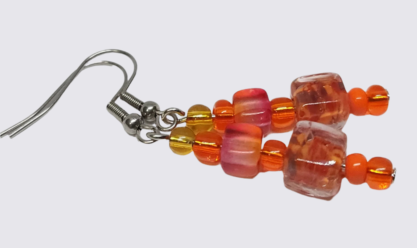 Glass Orange Glass Beads & Stainless Steel Hooks