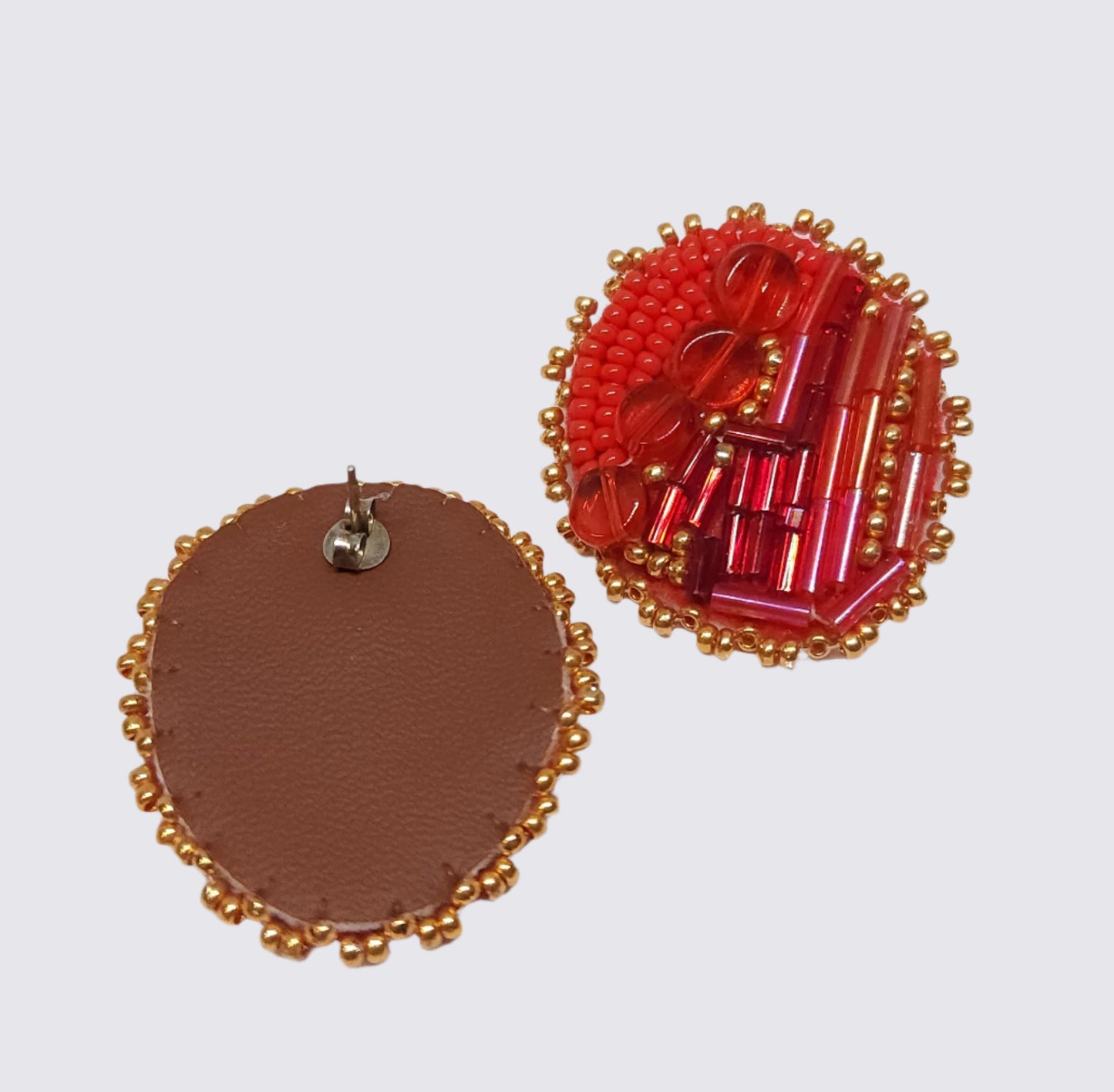 Red Large Oval Studs