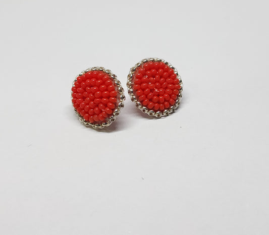 Red & Silver Love Studs with nickel-free post