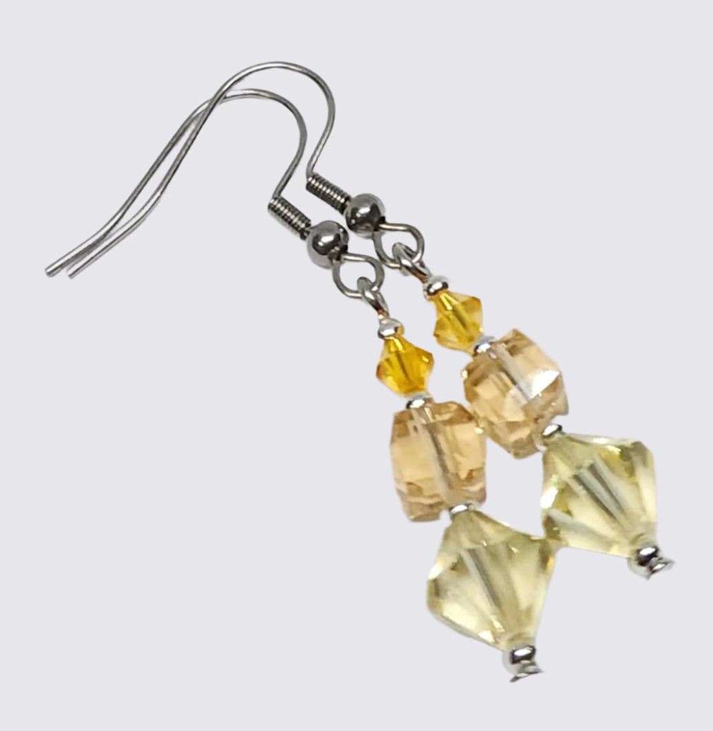 Glass Yellow Beads & Stainless Steel Hooks