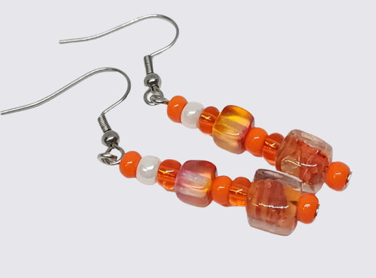 Glass Orange Beads & Stainless Steel Hooks