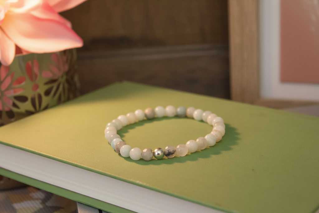 Close-up of Grave Earth Bracelet by Jewellery by JN, highlighting the amazonite and sterling silver bead details