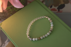 Close-up of Cloudmind Bracelet by Jewellery by JN, highlighting the quartz, amazonite, and sterling silver bead details.