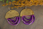 Close-up of Half Moon Wordkeeper Earrings Got This by Jewellery by JN, highlighting hammered brass, beadwork, and hand-stamped affirmations.